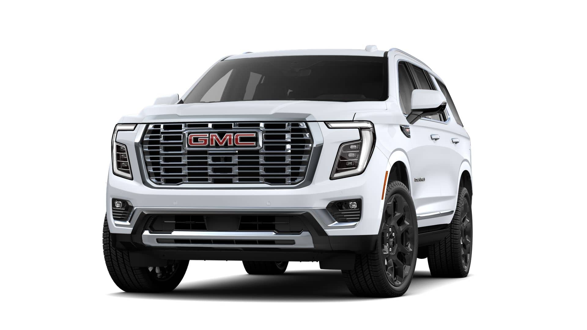 2026 GMC Yukon Denali in Glacier White Tricoat — front three-quarter view